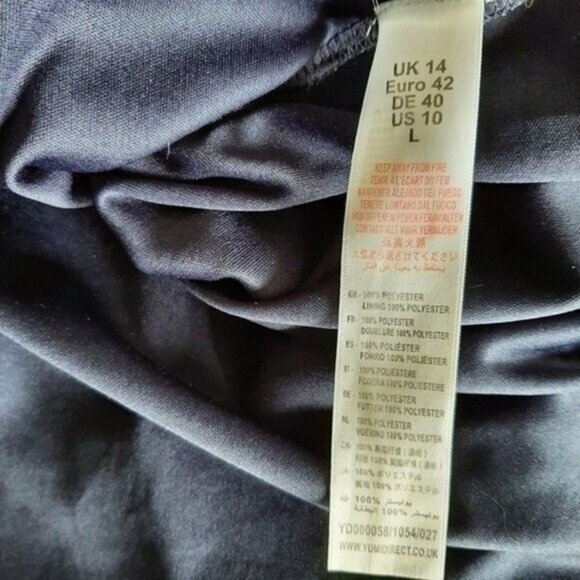 YUMI | Fit & Flare Short Slv Summer Tea Dress Navy Blue Yellow & White Sz 10 L - Picture 15 of 16